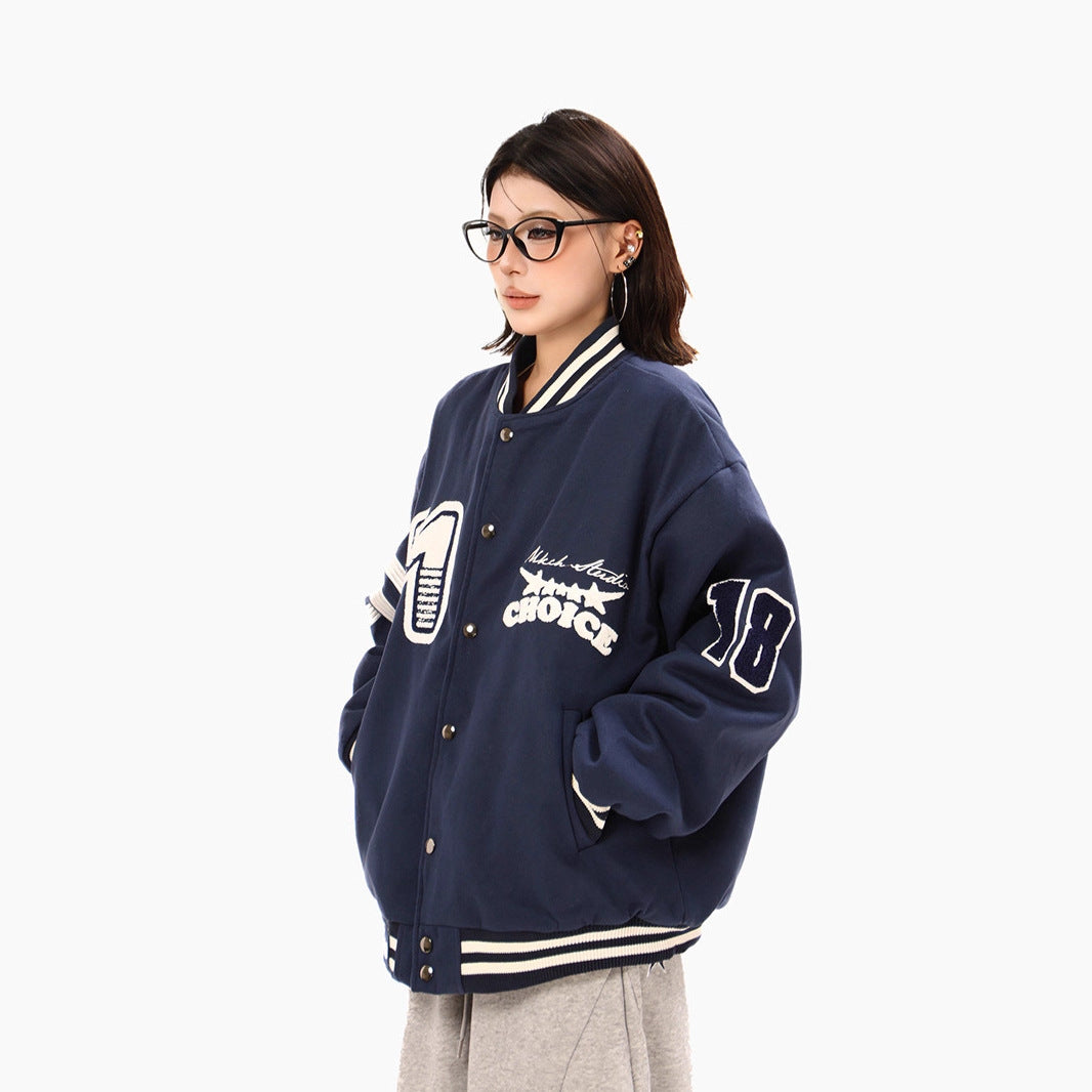Unisex Loose Thick Cotton-Padded Varsity Jacket