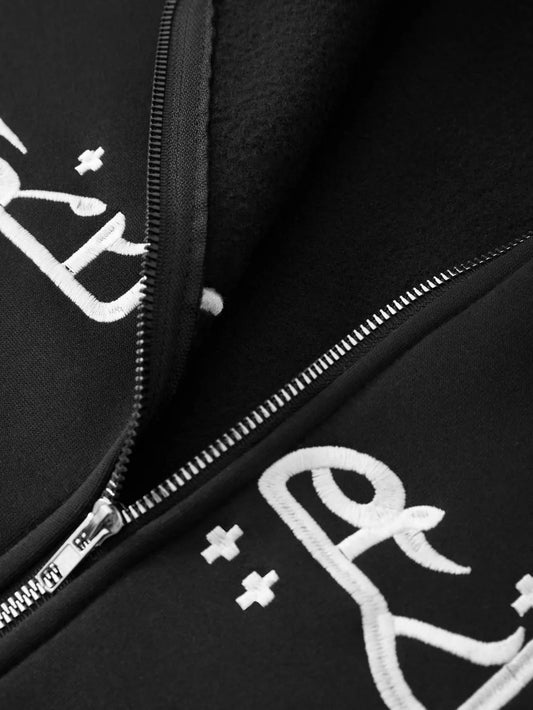 Men's Star Embroidery Zip Up Hoodie - Harajuku Style