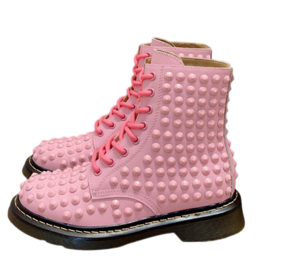 Genuine Leather Round Toe Retro Flat Bottom Rivet Lace-Up Boots - High-Top