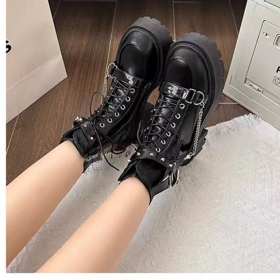 Thick Soled Goth Gothic Black Leather Boots