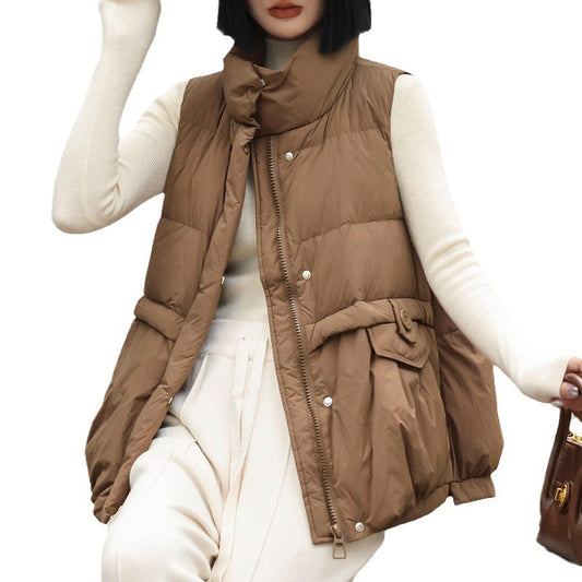 Harajuku Style Stand Collar Sleeveless White Duck Down Vest