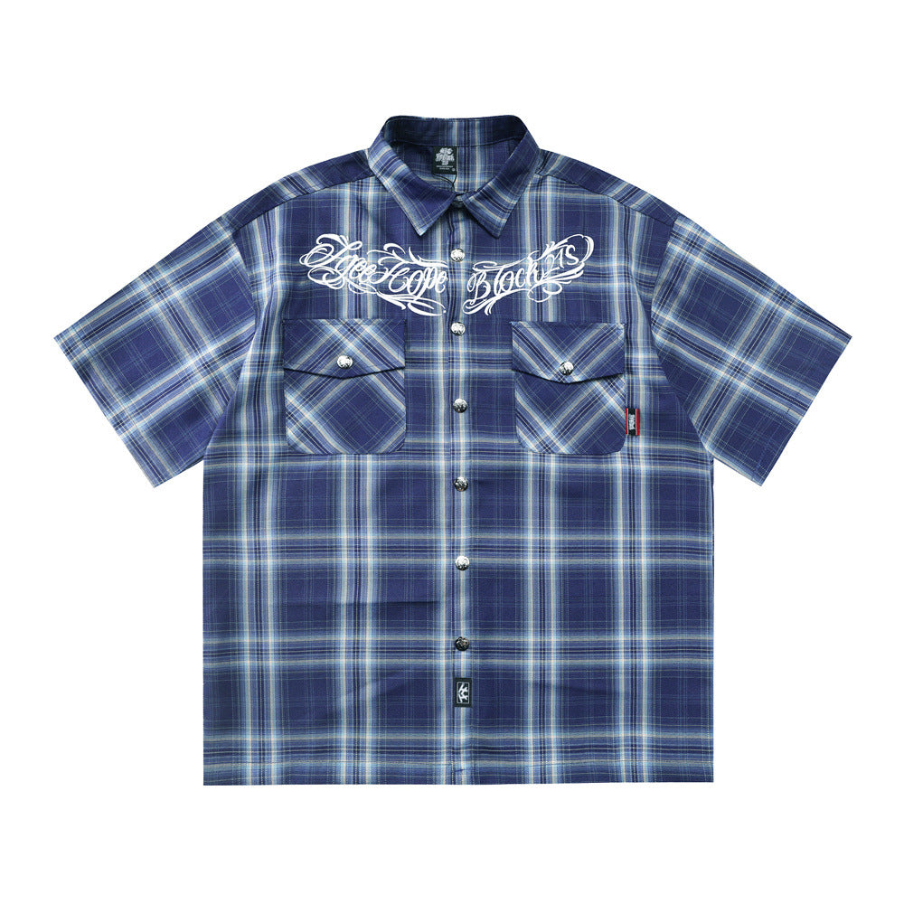 Harajuku Loose Plaid Short-Sleeved Shirt — Street Trend Cotton Blend