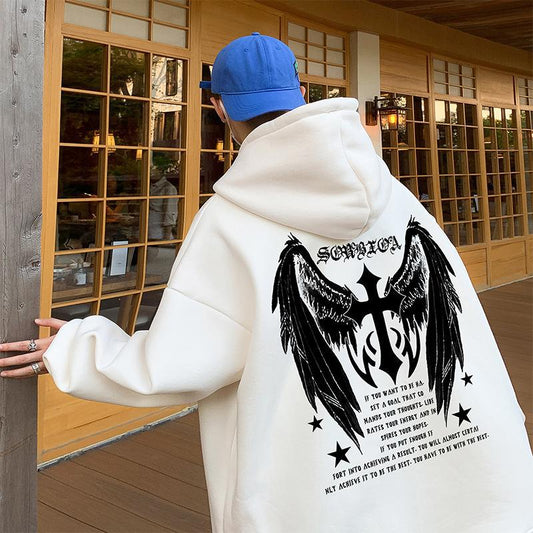 Cross Cross Wings Hoodie Men Heavyweight Couple Oversize Casual Hooded Jacket