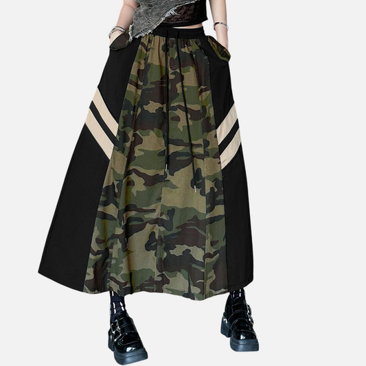 Retro Camo Leopard Print High Waisted Denim Skirt