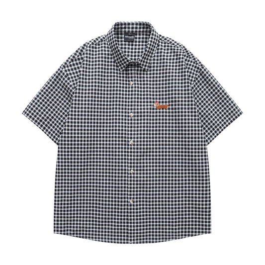 Retro Sausage Dog Plaid Shirt - Harajuku Style