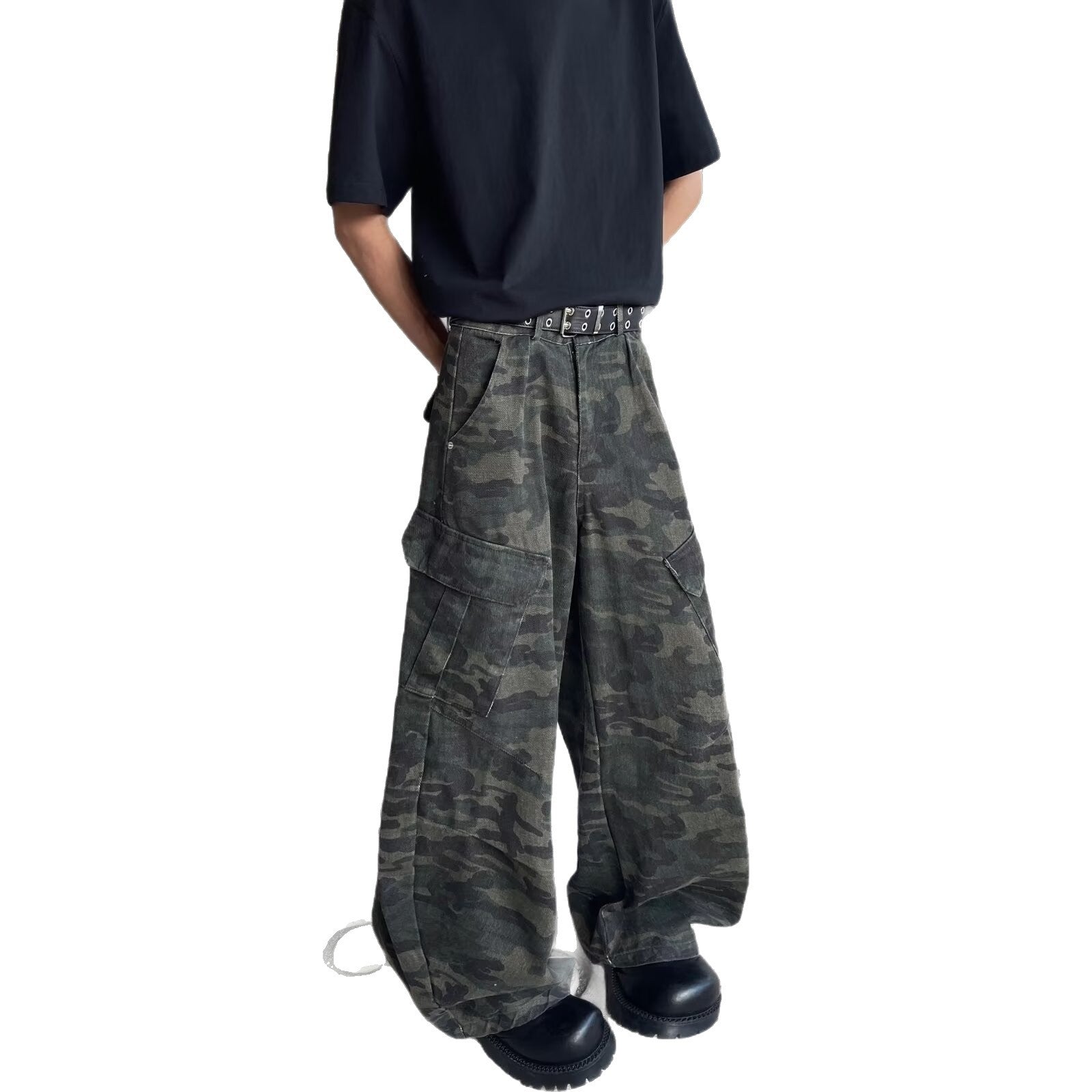 Multi Pocket Camouflage Wide Leg Workwear Pants