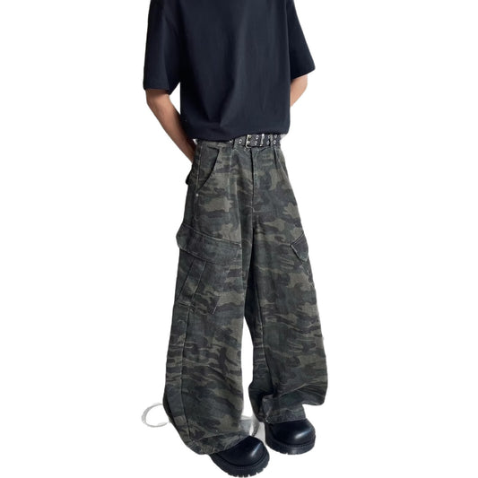 Multi Pocket Camouflage Wide Leg Workwear Pants