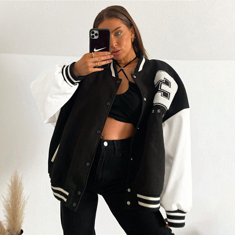 Spicy Girl Lettered Baseball Jacket for Women
