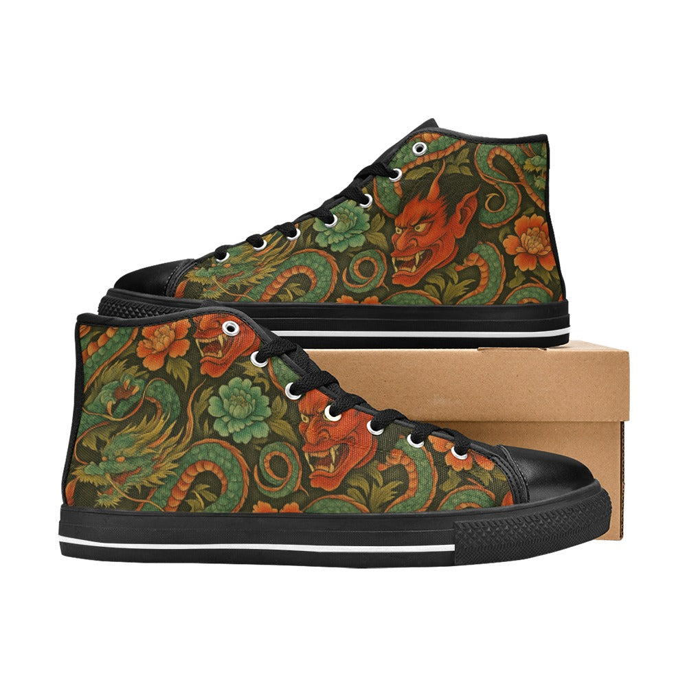 Red Dragon Devil Pattern High Top Canvas Women's Shoes
