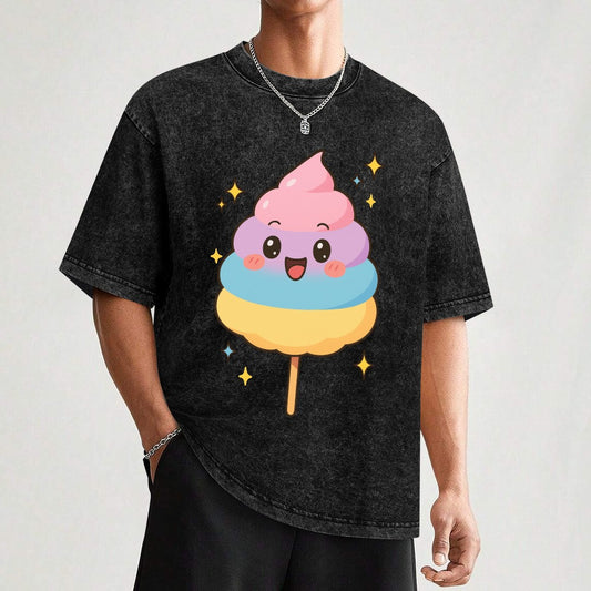 Kawaii Cotton Candy Hot Vintage Wash Off Shoulder T-Shirt