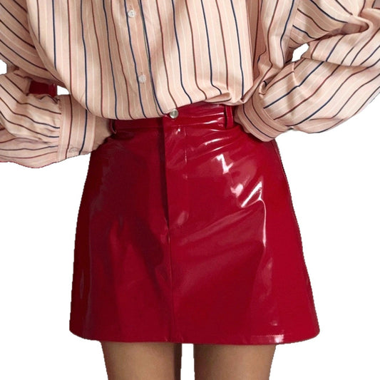 Red PU Leather Mini Skirt