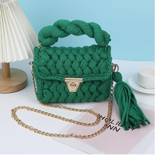 Harajuku Chic Hand-Woven Crossbody Bag with Chain