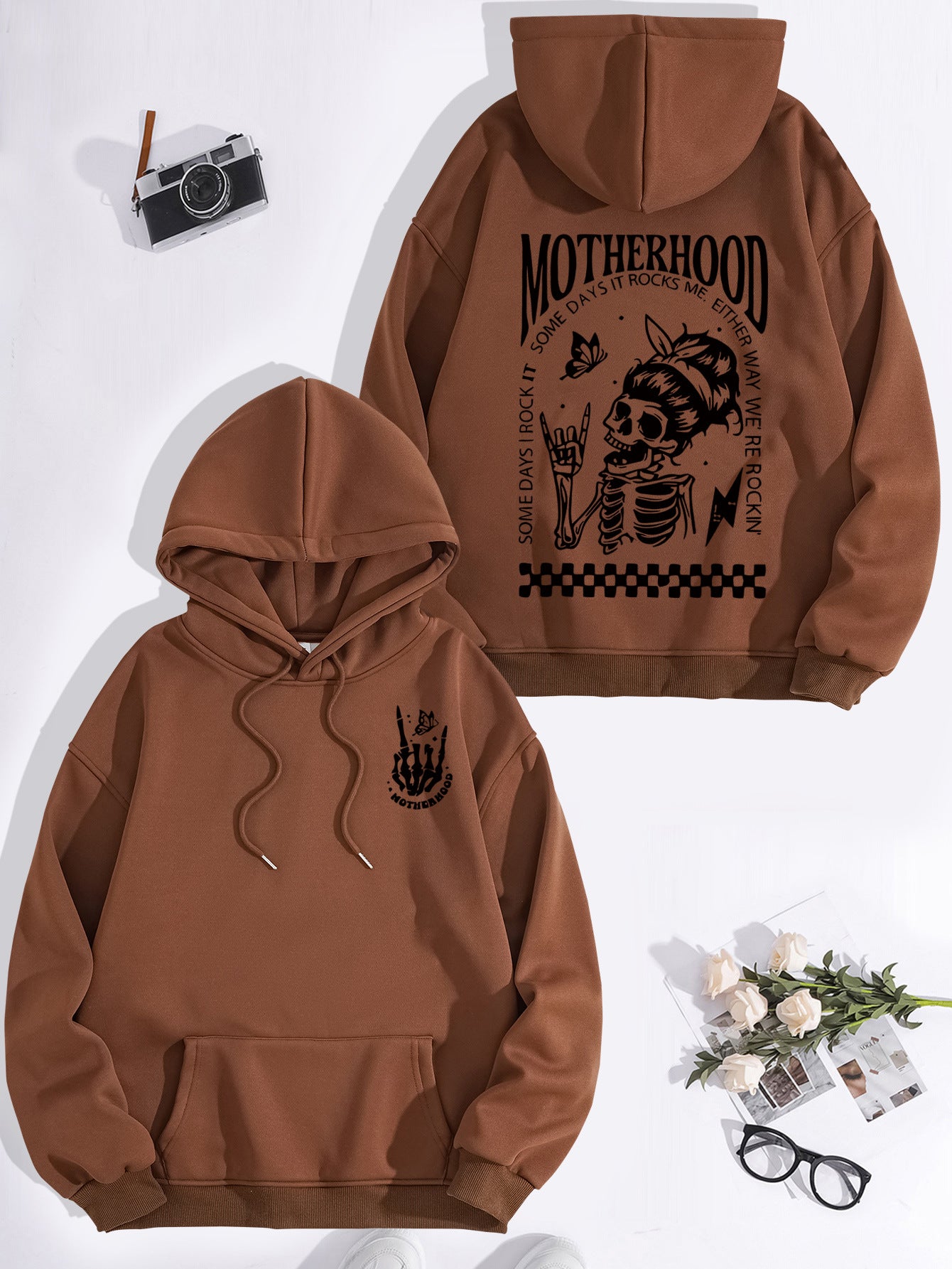 Printed Hoodie with Mother-Themed Pattern