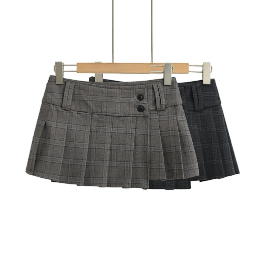 Harajuku Style Checkered Pleated Mini Skirt in Black and Gray