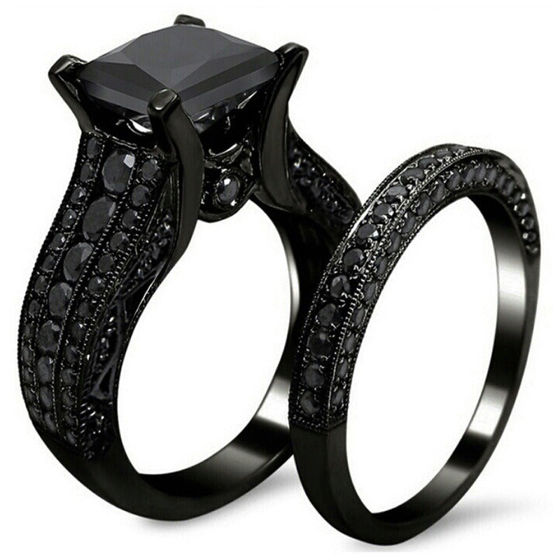 Black Gold Plated Retro Harajuku Style Ring Set