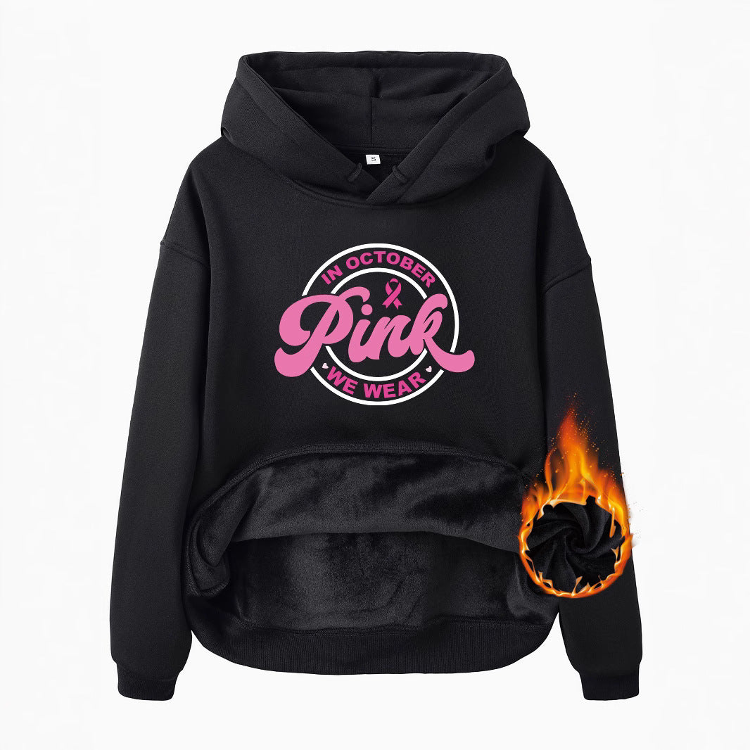Breast Cancer Awareness Velvet Hooded Sweatshirt