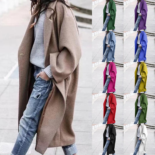 Playful Long Woolen Coat in Temperament Color