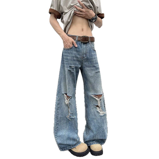 Harajuku Style Micro Opening Washed Denim Jeans