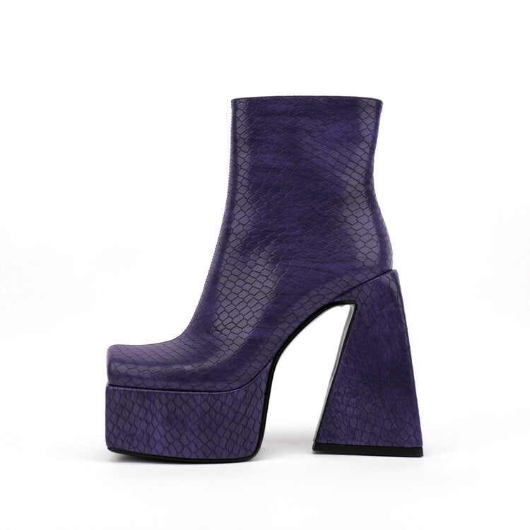 Chunky Heel Plaid Shaped Heel Nude Boots for Women