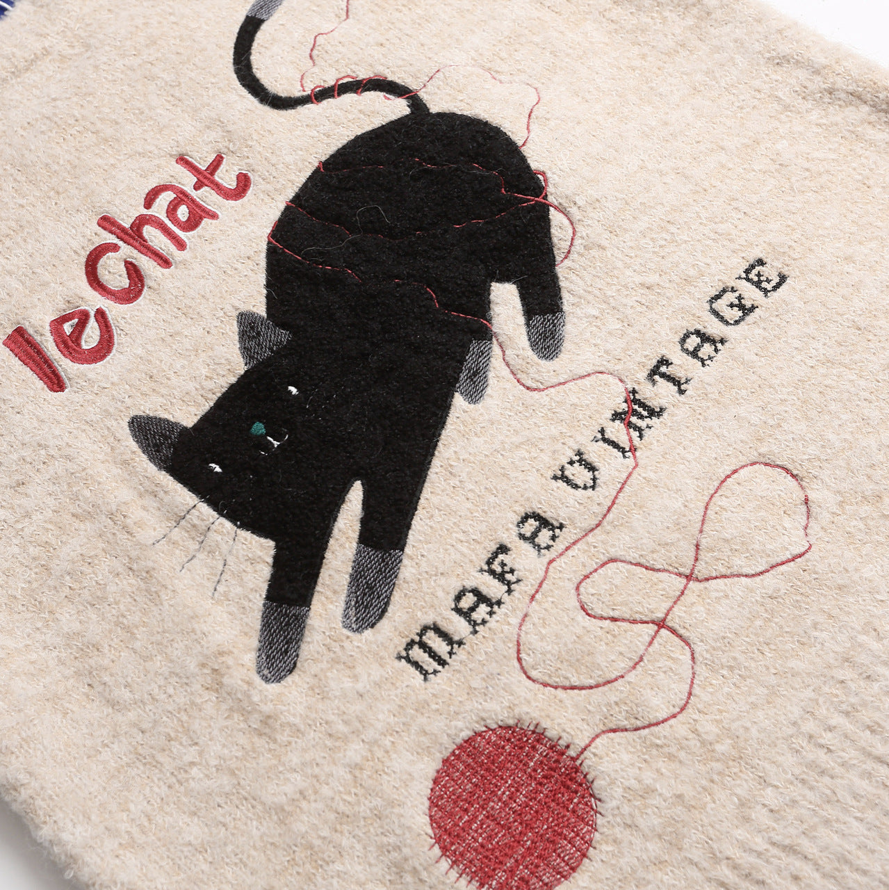 Cat Embroidered Knitted Sweatshirt