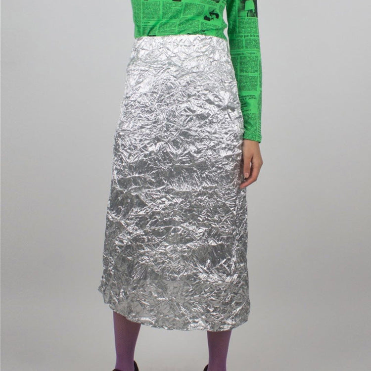 Trendy High-Waisted Pleated Skirt with Split Back