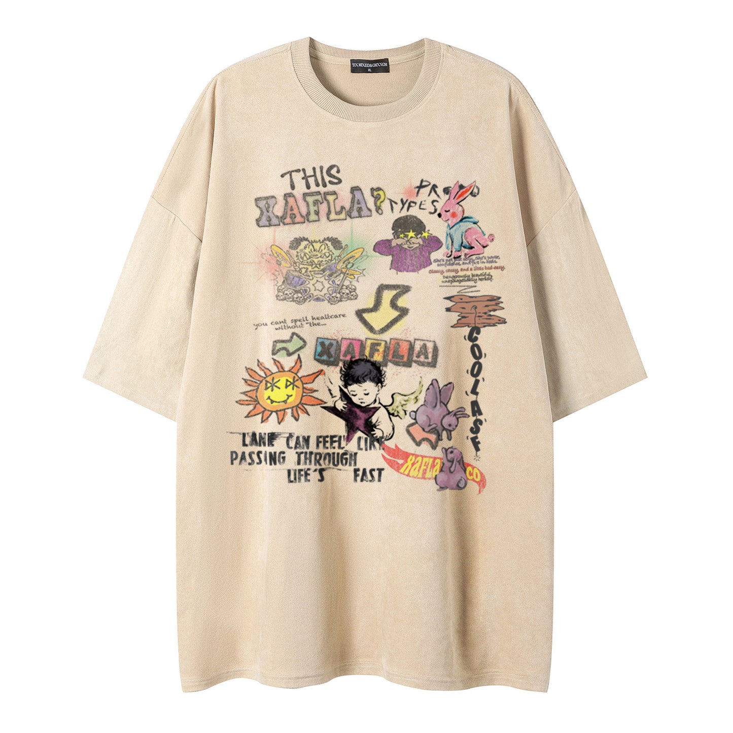 Cartoon Graffiti Printed Short-Sleeved Shirt — Harajuku Street Style Loose Fit