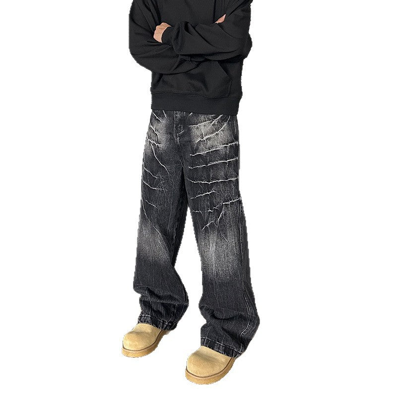 Vintage Lightning Patterned Jeans for Men