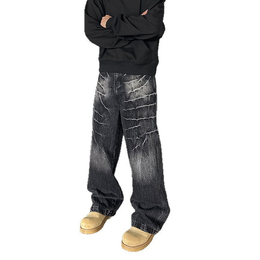 Vintage Lightning Patterned Jeans for Men