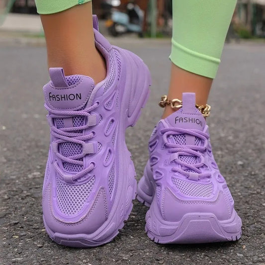 Playful Round Toe Platform Mesh Sneakers