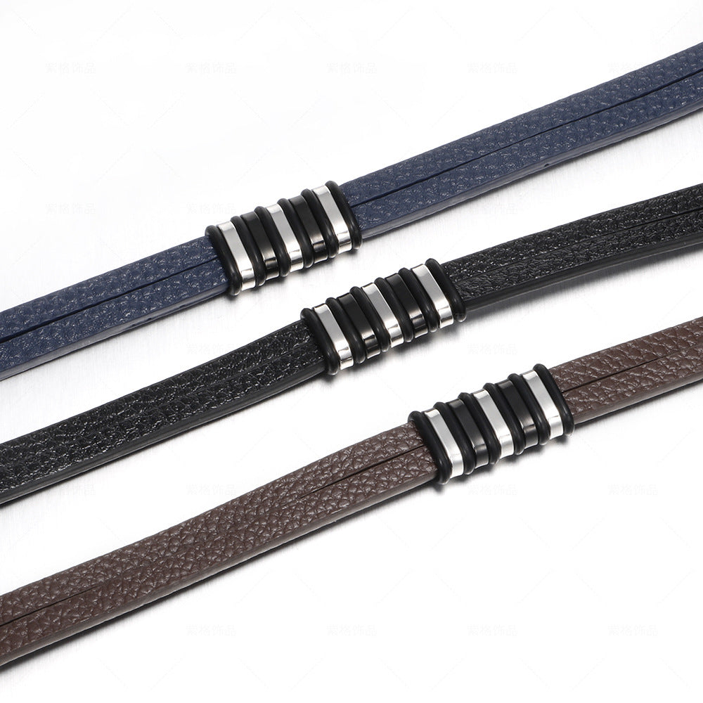 Harajuku Style Men's Stainless Steel Leather Bracelet