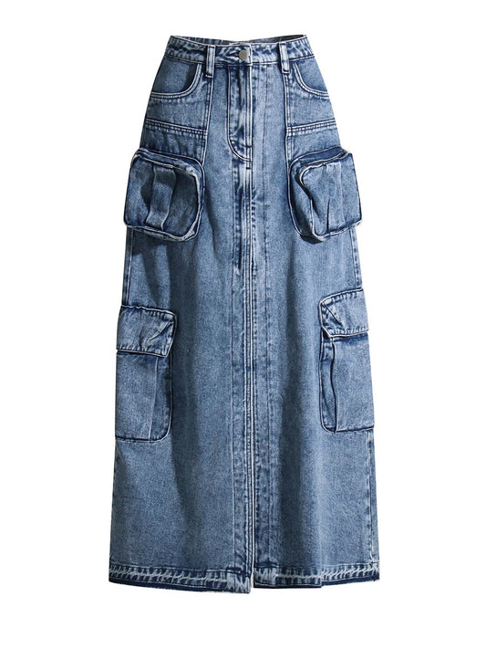 Chaopai High Waist Split Denim Skirt - Harajuku Style