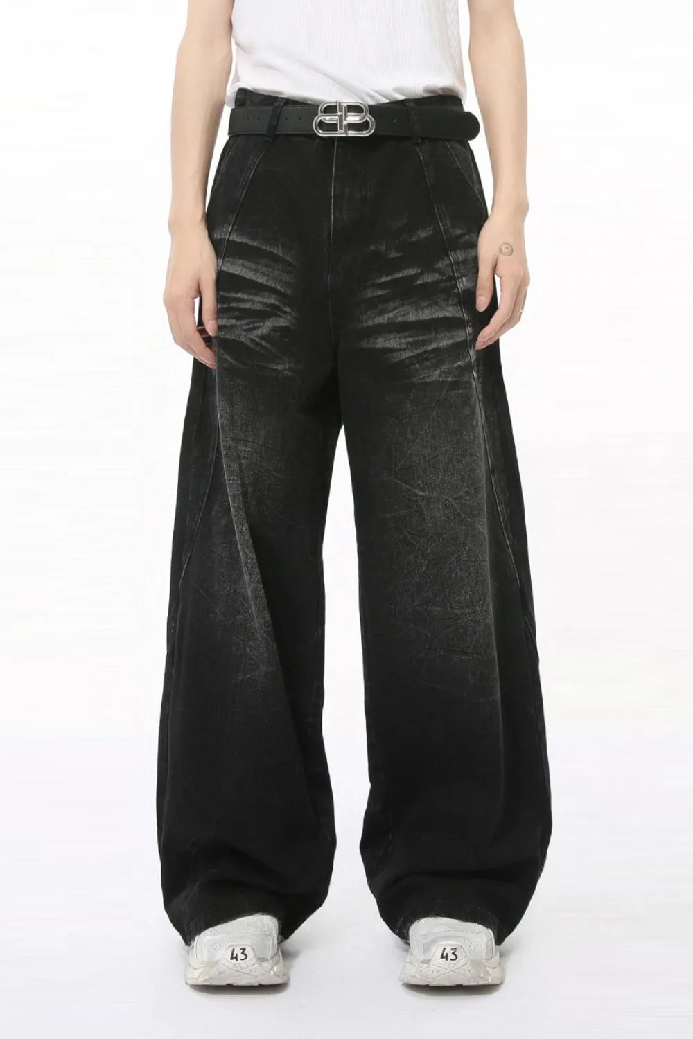Washed Cat Whiskered Wide Leg Jeans - Harajuku Style