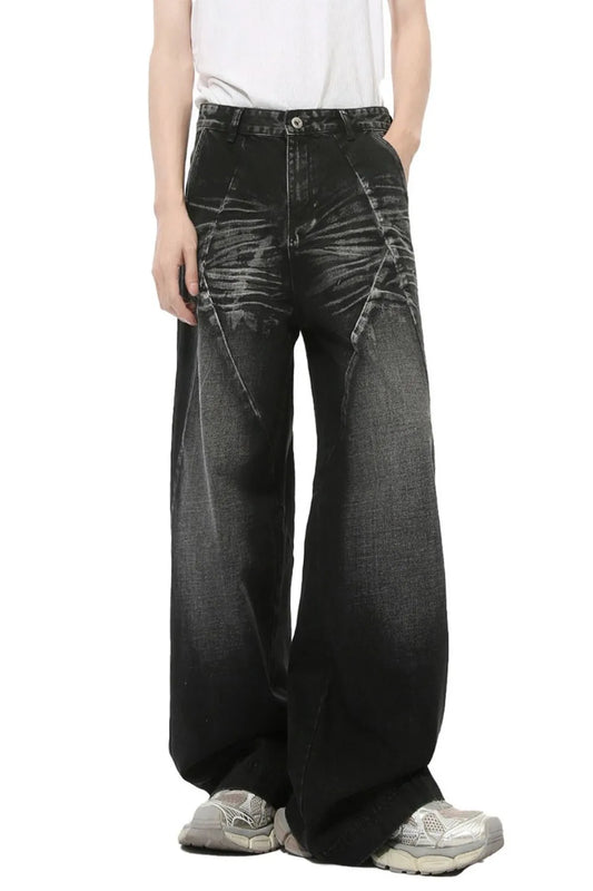 Playful Washed Cat Whisker Straight Leg Jeans