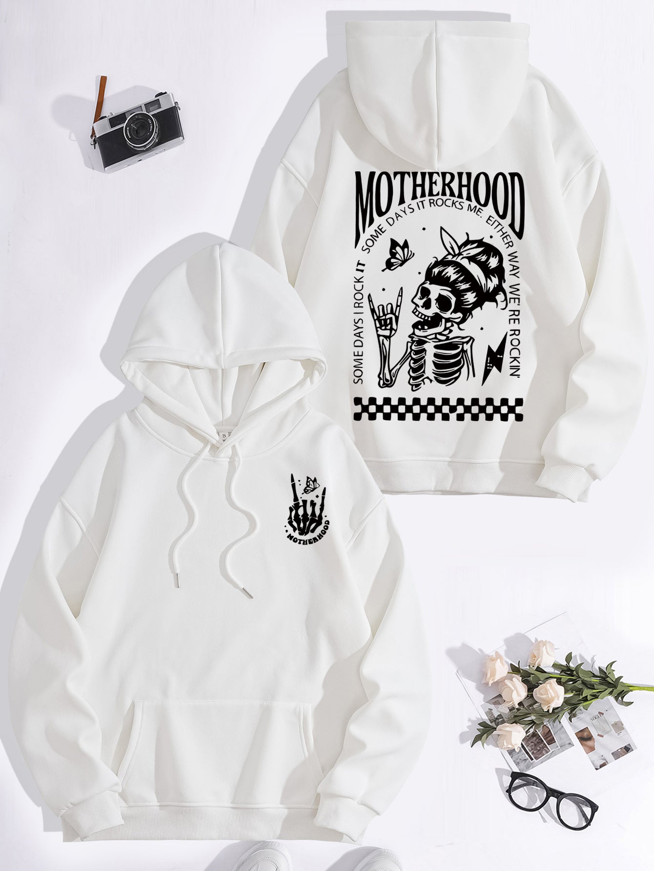 Printed Hoodie with Mother-Themed Pattern
