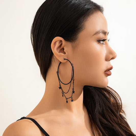 Playful Black Pentagonal Star Earrings - Gothic Harajuku Style