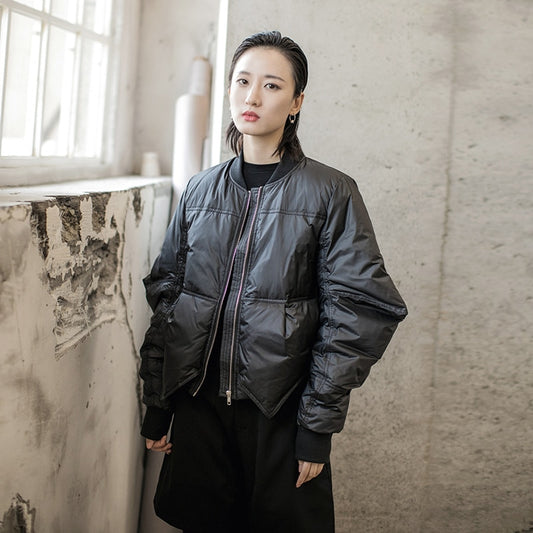 Asymmetrical Black Short Down Jacket - Harajuku Style