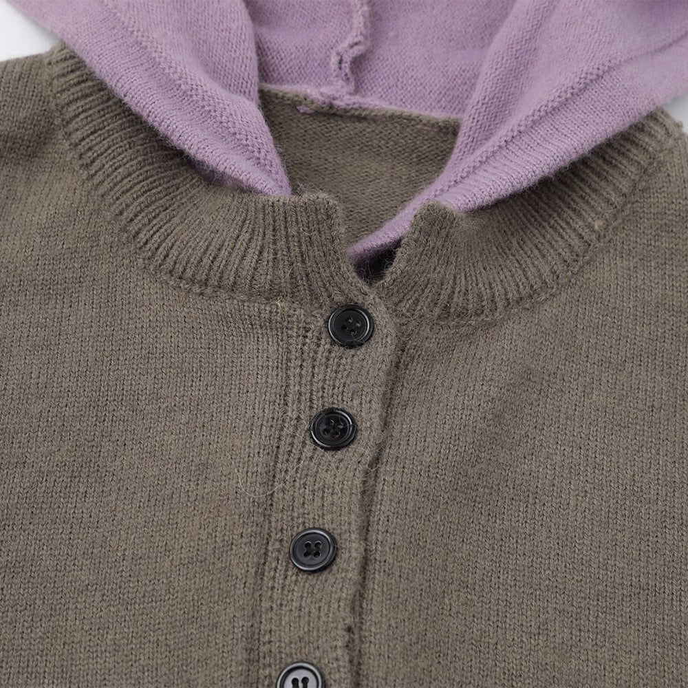 Fake Two-Piece Spliced Contrasting Hooded Knitted Sweater
