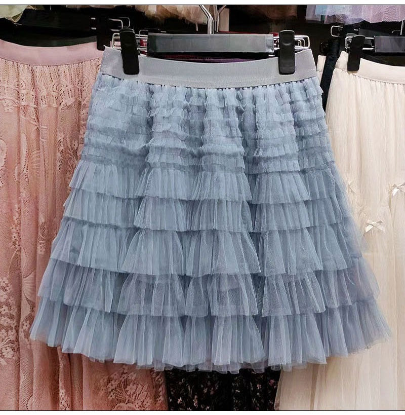 Layered Mesh Skirt for Women - A-Line Fluffy Mini Skirt