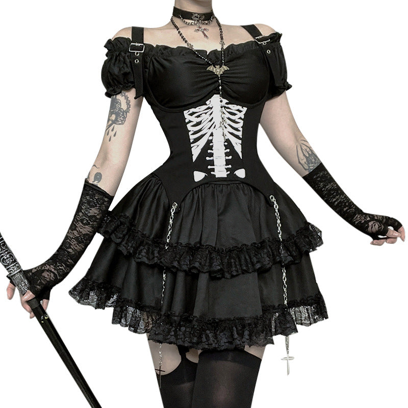 Bone Print Shoulder Strap Dark Little Devil Top