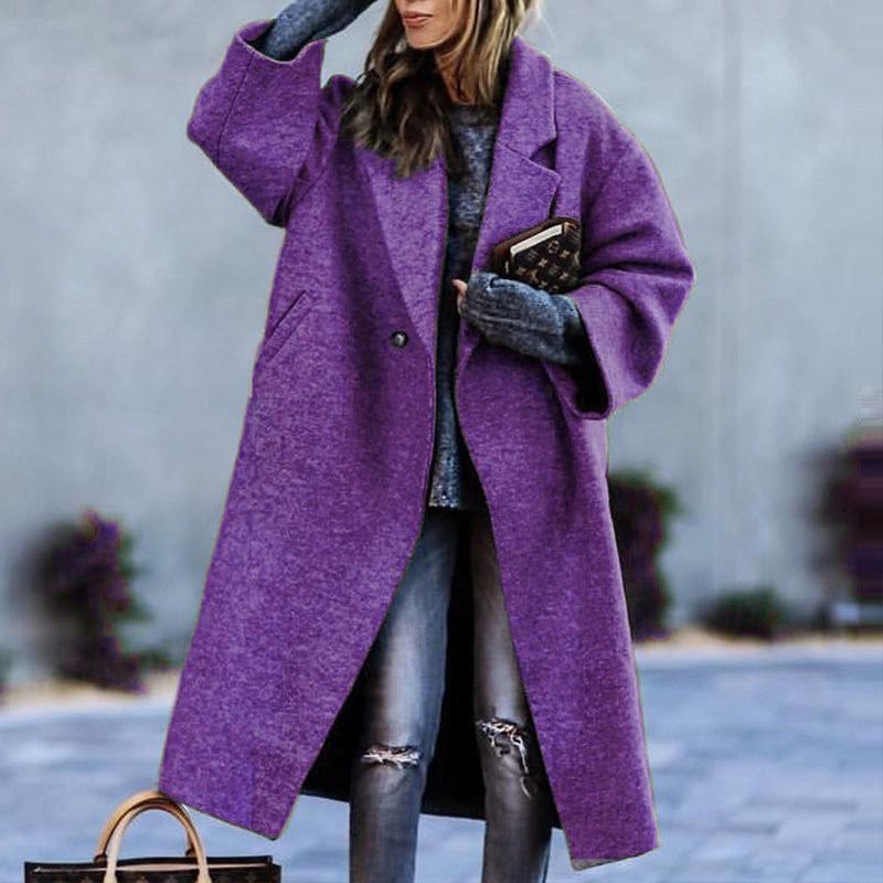 Playful Long Woolen Coat in Temperament Color