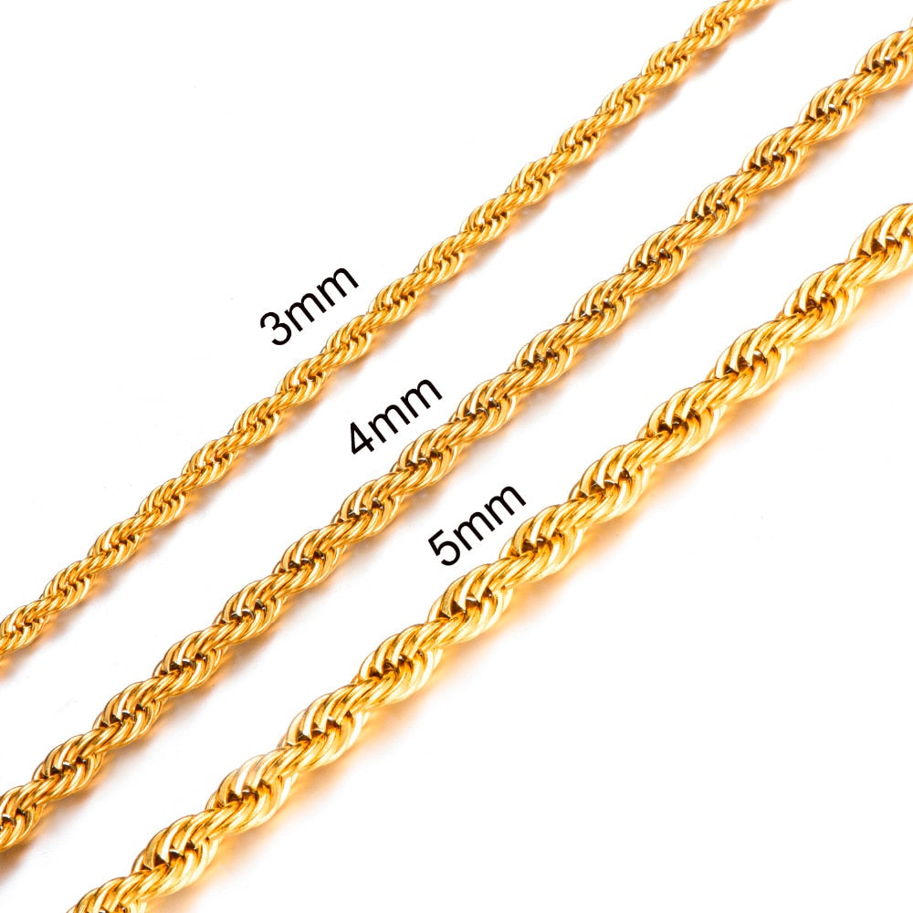 3mm Rope Chain Necklace - Gold & Silver Stainless Steel