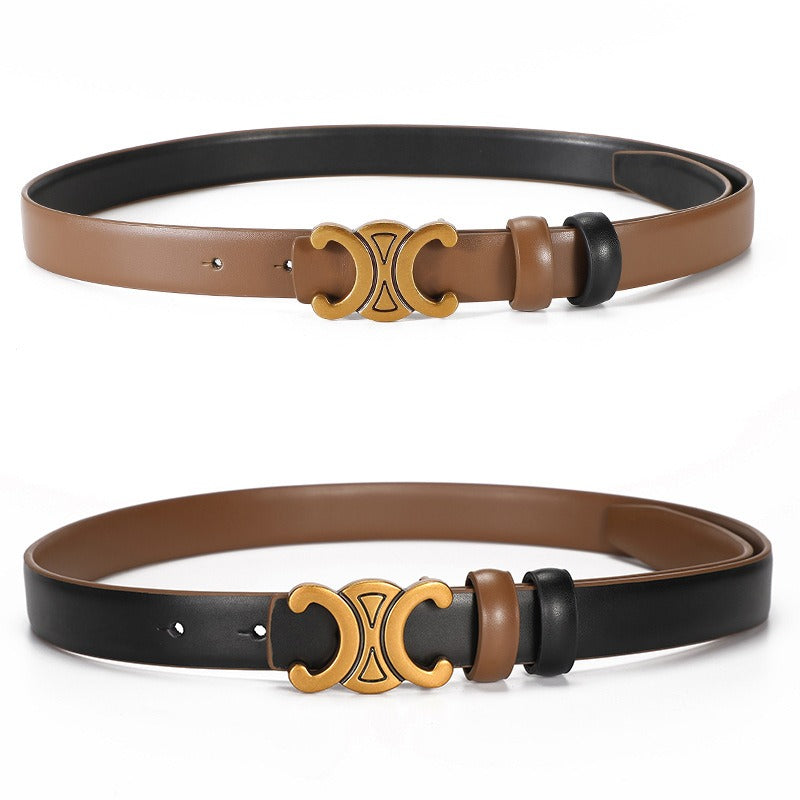 Versatile Genuine Leather Double-Sided Belt for Women