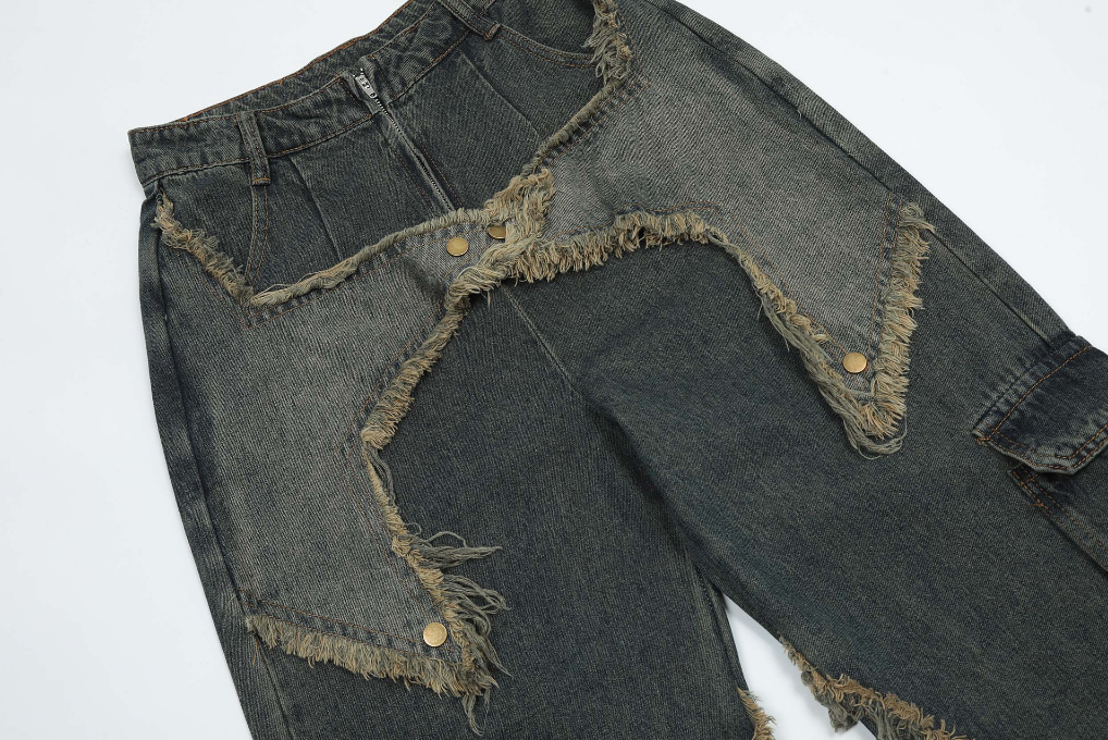 Playful Star Embroidery Multi Pocket Jeans for Men