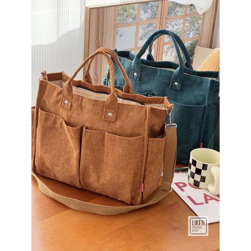 Thick Corduroy Multi-Pocket Commuter Tote