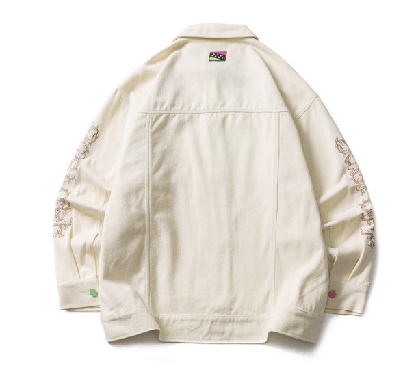 Harajuku Style Embroidered Flower Patch Denim Jacket for Men