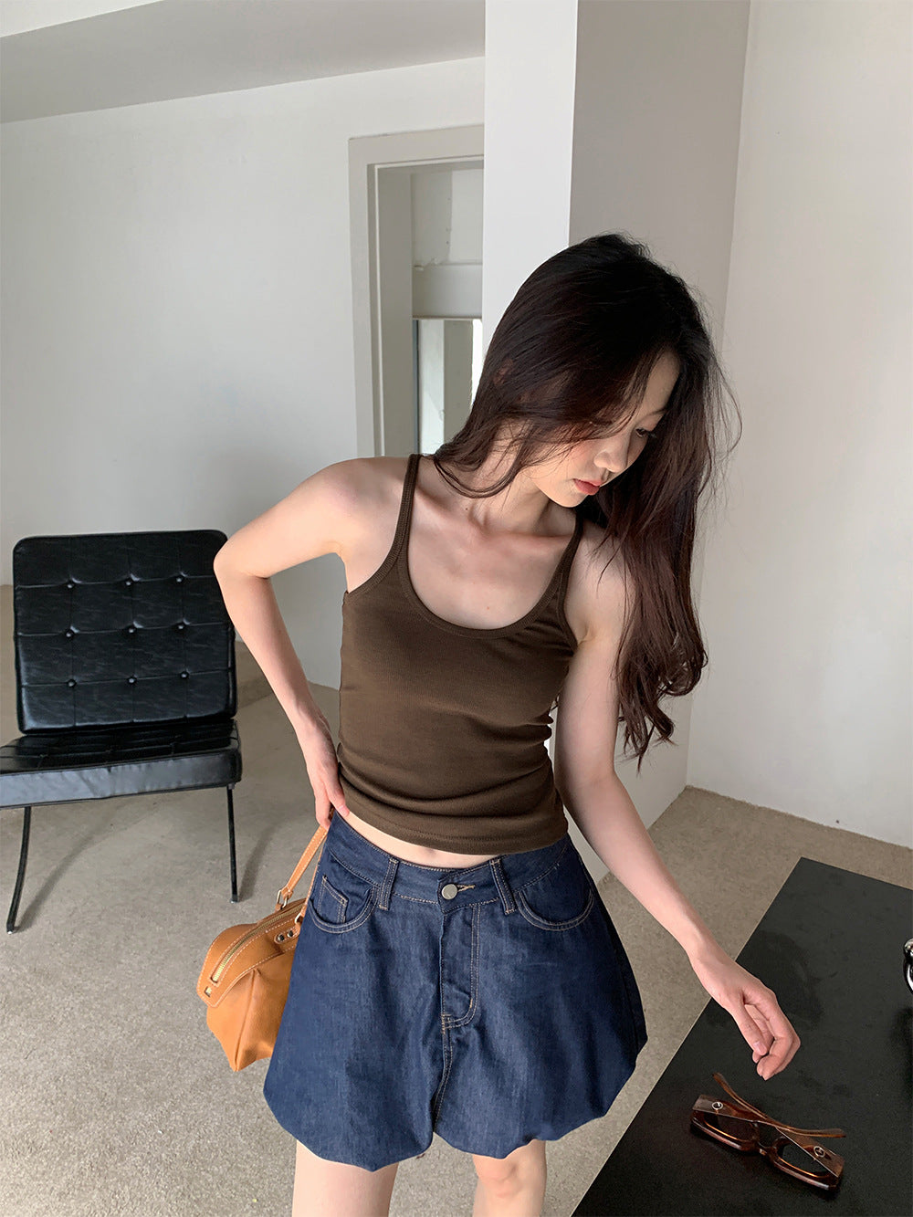 Personality Versatile Denim Skirt Women's Retro Casual Bubble Skirt