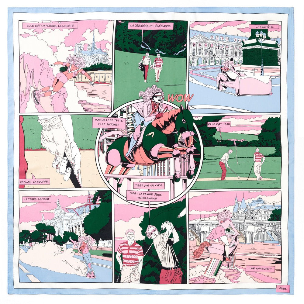 Twill Square Scarf with Sports Picture Print