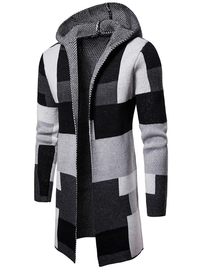 Harajuku Color Block Collarless Longline Cardigan