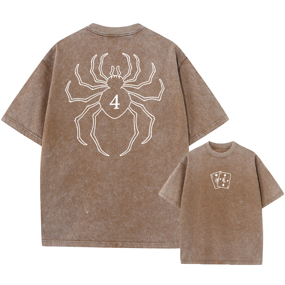 Printed Retro Washed Cotton T-Shirt Clothing