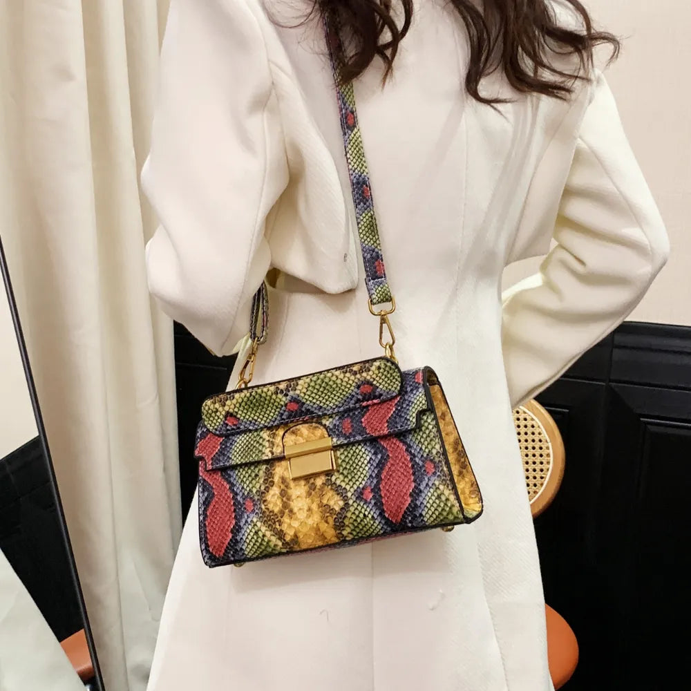 Playful PU Leather Snakeskin Print Crossbody Bag